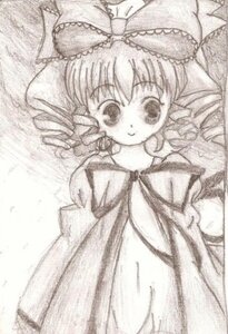 Rating: Safe Score: 0 Tags: 1girl bow dress drill_hair hair_bow hina_ichigo hinaichigo image long_sleeves looking_at_viewer monochrome smile solo traditional_media User: admin