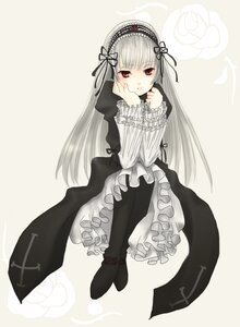 Rating: Safe Score: 0 Tags: 1girl bangs black_dress boots dress flower frills full_body hairband image lolita_fashion long_hair long_sleeves looking_at_viewer red_eyes ribbon rose silver_hair simple_background solo suigintou very_long_hair User: admin