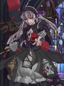 Rating: Safe Score: 0 Tags: 1girl black_dress dress flower frilled_sleeves frills grin hairband holding image long_hair long_sleeves looking_at_viewer red_eyes silver_hair smile solo suigintou wings User: admin