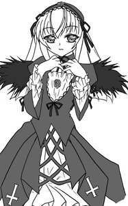 Rating: Safe Score: 0 Tags: 1girl detached_collar dress flower frills greyscale hairband image long_hair long_sleeves looking_at_viewer monochrome ribbon rose simple_background solo standing suigintou white_background wings User: admin