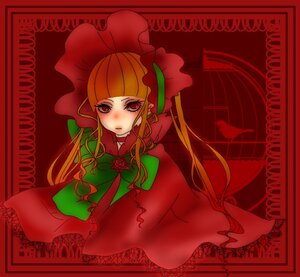 Rating: Safe Score: 0 Tags: 1girl bangs blonde_hair bonnet bow dress flower image long_hair long_sleeves red_eyes red_theme rose shinku solo twintails User: admin