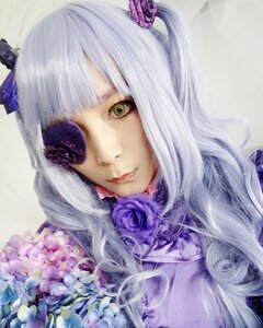 Rating: Safe Score: 0 Tags: 1girl barasuishou blue_flower closed_mouth eyepatch flower green_eyes hair_ornament lips long_hair looking_at_viewer purple_flower purple_rose rose solo User: admin