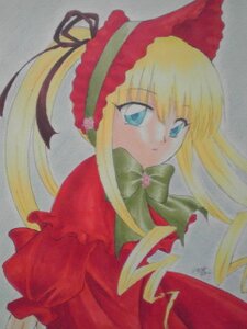 Rating: Safe Score: 0 Tags: 1girl blonde_hair blue_eyes bow bowtie dress green_bow green_neckwear image long_hair long_sleeves looking_at_viewer photo red_dress shinku sidelocks simple_background solo User: admin