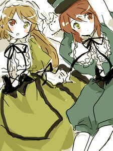 Rating: Safe Score: 0 Tags: 2girls black_ribbon brown_hair dress green_dress green_eyes hat heterochromia image long_hair long_sleeves multiple_girls pair ribbon short_hair siblings sisters souseiseki suiseiseki twins User: admin