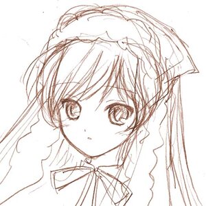 Rating: Safe Score: 0 Tags: 1girl auto_tagged eyebrows_visible_through_hair hand_on_another's_head image looking_at_viewer monochrome ribbon simple_background sketch solo suiseiseki upper_body veil white_background User: admin