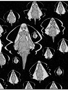 Rating: Safe Score: 0 Tags: barasuishou character_sheet closed_eyes dress forehead_mark greyscale image long_hair monochrome sky solo space star_(sky) starry_sky very_long_hair wide_sleeves User: admin