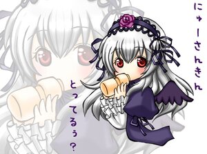Rating: Safe Score: 0 Tags: 1girl black_wings blush dress eating flower food frilled_sleeves frills hairband image juliet_sleeves long_hair long_sleeves looking_at_viewer red_eyes ribbon rose silver_hair solo suigintou wings zoom_layer User: admin