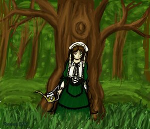 Rating: Safe Score: 0 Tags: 1girl brown_hair dress forest frills green_dress green_eyes heterochromia image instrument long_hair long_sleeves looking_at_viewer nature outdoors red_eyes solo suiseiseki tree very_long_hair watering_can User: admin
