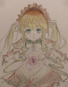 Rating: Safe Score: 0 Tags: 1girl blonde_hair blue_eyes bonnet bow bowtie dress frills image long_hair long_sleeves looking_at_viewer photo shinku simple_background solo traditional_media twintails very_long_hair User: admin