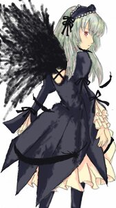 Rating: Safe Score: 0 Tags: 1girl black_dress black_ribbon dress frills hairband image lolita_fashion lolita_hairband long_hair long_sleeves looking_at_viewer looking_back puffy_sleeves red_eyes ribbon silver_hair simple_background solo standing suigintou wings User: admin