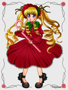 Rating: Safe Score: 0 Tags: 1girl blonde_hair blue_eyes blush bonnet dress drill_hair flower full_body green_bow image long_hair long_sleeves looking_at_viewer pink_flower pink_rose red_dress red_flower red_rose rose shinku shoes solo thorns twintails User: admin