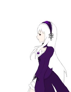 Rating: Safe Score: 0 Tags: 1girl detached_collar dress frills hairband image juliet_sleeves long_hair long_sleeves profile puffy_sleeves red_eyes simple_background solo suigintou very_long_hair white_background User: admin