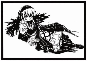 Rating: Safe Score: 0 Tags: 1girl boots cross-laced_clothes dress frilled_sleeves frills full_body greyscale hairband image lolita_hairband long_hair long_sleeves looking_at_viewer monochrome rose solo suigintou wings User: admin