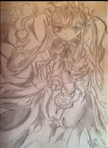 Rating: Safe Score: 0 Tags: 1girl dress frills image long_hair looking_at_viewer monochrome shinku sketch smile solo traditional_media twintails very_long_hair User: admin