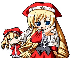 Rating: Safe Score: 0 Tags: 2girls :d artist_request blonde_hair blue_eyes blush bow chibi costume_switch dress drill_hair frills hat heterochromia hina_ichigo image long_hair long_sleeves looking_at_viewer lowres multiple_girls open_mouth pink_bow red_dress rozen_maiden shinku simple_background smile standing suiseiseki very_long_hair white_background User: admin