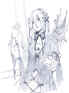 Rating: Safe Score: 0 Tags: 1girl bad_id bad_pixiv_id blue_theme cross doll_joints dress hairband hands image joints lolita_hairband long_hair long_sleeves monochrome ribbon rousetsu rozen_maiden solo standing suigintou traditional_media wings User: admin