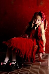 Rating: Safe Score: 0 Tags: 1girl blonde_hair bonnet dress drill_hair flower lolita_fashion long_hair long_sleeves red_dress shinku sitting solo very_long_hair User: admin