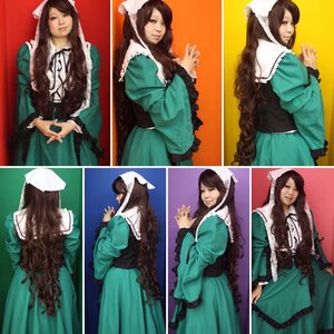 Rating: Safe Score: 0 Tags: 1girl brown_hair closed_eyes dress frills green_dress long_hair long_sleeves looking_at_viewer solo suiseiseki very_long_hair wide_sleeves User: admin