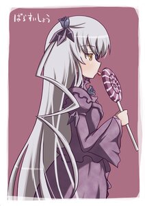 Rating: Safe Score: 0 Tags: 1girl aka_(s3637) barasuishou candy commentary_request dress eyebrows_visible_through_hair food frills from_side hair_ornament holding image lollipop long_hair long_sleeves one_side_up photoshop_(medium) profile rozen_maiden silver_hair solo swirl_lollipop tongue very_long_hair white_hair yellow_eyes User: admin