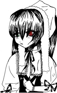 Rating: Safe Score: 0 Tags: 1girl bare_shoulders blush chain greyscale heterochromia image long_hair looking_at_viewer monochrome red_eyes ribbon simple_background solo spot_color suiseiseki upper_body white_background User: admin