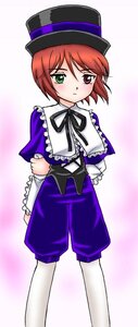 Rating: Safe Score: 0 Tags: 1girl blush capelet frills gradient gradient_background green_eyes hat heterochromia image long_sleeves looking_at_viewer pantyhose red_eyes short_hair solo souseiseki standing top_hat white_legwear User: admin