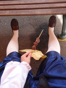 Rating: Safe Score: 0 Tags: blue_skirt brown_footwear food loafers long_sleeves lower_body multiple_girls shirt shoes skirt solo souseiseki white_legwear User: admin