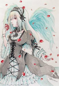 Rating: Safe Score: 0 Tags: 1girl apple closed_mouth dress flower food frills fruit gothic_lolita hairband holding holding_food holding_fruit image juliet_sleeves lolita_fashion long_hair long_sleeves marker_(medium) petals puffy_sleeves red_eyes red_flower rose rose_petals solo suigintou traditional_media very_long_hair white_hair wide_sleeves User: admin