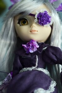 Rating: Safe Score: 0 Tags: 1girl barasuishou closed_mouth doll dress eyepatch flower gothic_lolita lolita_fashion long_hair long_sleeves looking_at_viewer purple_flower purple_rose rose solo yellow_eyes User: admin