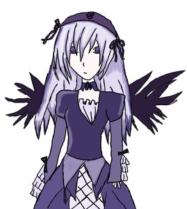 Rating: Safe Score: 0 Tags: 1girl black_wings cowboy_shot dress feathered_wings hairband image long_hair long_sleeves looking_at_viewer simple_background solo suigintou white_background wings User: admin