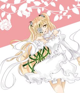 Rating: Safe Score: 0 Tags: 1girl blonde_hair dress eyepatch flower frills hair_flower hair_ornament image kirakishou long_hair long_sleeves rose solo striped thorns vertical_stripes very_long_hair vines white_dress white_flower white_rose yellow_eyes User: admin