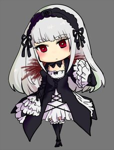 Rating: Safe Score: 0 Tags: 1girl black_dress blush chibi dress expressionless frills full_body grey_background hairband image lolita_fashion long_hair long_sleeves red_eyes silver_hair simple_background solo standing suigintou User: admin