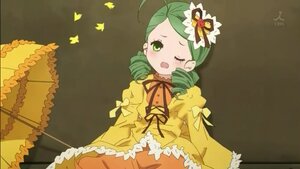 Rating: Safe Score: 0 Tags: 1girl ahoge blush bug butterfly dress drill_hair frills green_eyes green_hair image insect kanaria long_sleeves one_eye_closed open_mouth parasol solo twin_drills umbrella yellow_dress User: admin