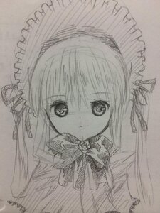 Rating: Safe Score: 0 Tags: 1girl bonnet flower graphite_(medium) image long_hair looking_at_viewer monochrome photo rose shinku simple_background sketch solo traditional_media twintails white_background User: admin