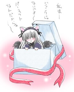 Rating: Safe Score: 0 Tags: 1girl animal_ears blush box cat_ears closed_eyes fake_animal_ears hairband image in_box in_container kemonomimi_mode long_hair ribbon silver_hair solo suigintou User: admin