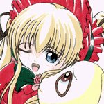 Rating: Safe Score: 0 Tags: 1girl blonde_hair blue_eyes bow close-up hair_ribbon image long_hair open_mouth ribbon shinku solo User: admin