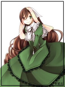 Rating: Safe Score: 0 Tags: 1girl brown_hair dress frills green_dress green_eyes head_scarf heterochromia image long_hair long_sleeves looking_at_viewer red_eyes smile solo suiseiseki v_arms very_long_hair white_background User: admin