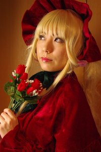 Rating: Safe Score: 0 Tags: 1girl blonde_hair bow brown_background flower holding_flower lips nose photo rose shinku solo upper_body User: admin