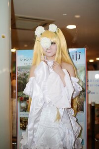 Rating: Safe Score: 0 Tags: 1girl bangs blonde_hair blurry dress flower green_eyes hair_flower kirakishou lips long_hair photo solo white_dress white_flower User: admin