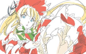 Rating: Safe Score: 0 Tags: 1girl bangs blonde_hair blue_eyes bow bowtie dress hat image long_hair long_sleeves red_bow red_headwear shinku simple_background sketch solo white_background User: admin