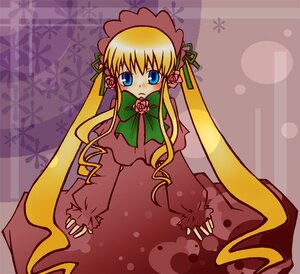 Rating: Safe Score: 0 Tags: 1girl blonde_hair blue_eyes bow bowtie dress flower green_bow image long_hair long_sleeves looking_at_viewer pink_rose red_dress rose shinku sleeves_past_wrists solo twintails very_long_hair User: admin
