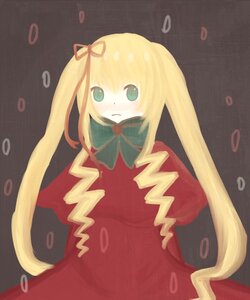 Rating: Safe Score: 0 Tags: 1girl blonde_hair blush bow bowtie dress flying_sweatdrops green_eyes image long_hair long_sleeves looking_at_viewer red_dress ribbon shinku simple_background solo twintails very_long_hair water_drop User: admin