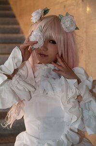 Rating: Safe Score: 0 Tags: 1girl blue_eyes dress flower frills hair_flower hair_ornament kirakishou lips long_hair photo pink_hair realistic solo white_flower white_rose User: admin