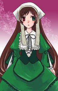 Rating: Safe Score: 0 Tags: 1girl blush brown_hair dress frills green_dress green_eyes head_scarf heterochromia image long_hair long_sleeves looking_at_viewer red_eyes solo suiseiseki very_long_hair User: admin