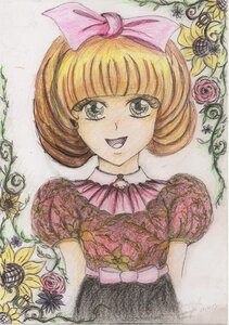 Rating: Safe Score: 0 Tags: 1990s_(style) 1girl bangs blonde_hair bow dress flower hair_bow hinaichigo image looking_at_viewer open_mouth pink_bow puffy_short_sleeves puffy_sleeves rose shikishi short_hair short_sleeves smile solo traditional_media upper_body yellow_flower User: admin