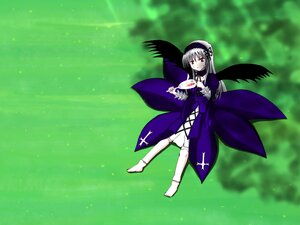 Rating: Safe Score: 0 Tags: 1girl black_wings blurry blurry_background blurry_foreground depth_of_field dress flower frills full_body hairband image long_hair long_sleeves looking_at_viewer red_eyes ribbon rose silver_hair solo suigintou wings User: admin