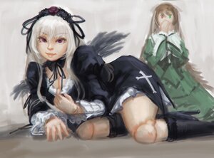 Rating: Safe Score: 0 Tags: 2girls absurdres black_wings boots breasts brown_hair cleavage cleavage_reach covering_mouth doll_joints doyora dress feathers frilled_sleeves frills gothic_lolita green_eyes hairband hand_over_own_mouth heterochromia high_heels highres image joints lolita_fashion long_hair long_sleeves lying medium_breasts multiple_girls pair photoshop_(medium) red_eyes ribbon rozen_maiden shoes silver_hair suigintou suiseiseki white_hair wings User: admin