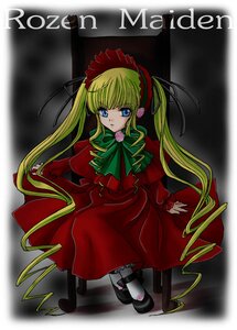 Rating: Safe Score: 0 Tags: 1girl blonde_hair blue_eyes bonnet bow bowtie capelet dress flower full_body green_bow image long_hair long_sleeves looking_at_viewer red_dress shinku shoes sitting solo twintails very_long_hair User: admin