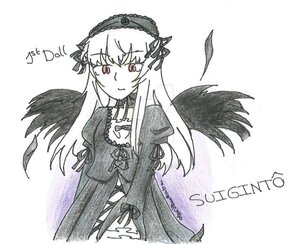 Rating: Safe Score: 0 Tags: 1girl black_wings detached_collar dress feathers flower frills hairband image long_hair long_sleeves looking_at_viewer monochrome ribbon simple_background solo suigintou white_background wings User: admin