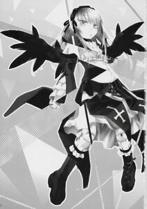 Rating: Safe Score: 0 Tags: 1girl black_footwear boots dress eyebrows_visible_through_hair feathered_wings frills full_body greyscale hairband image long_hair long_sleeves looking_at_viewer monochrome open_mouth ribbon solo standing suigintou wings User: admin