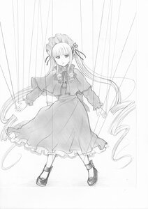 Rating: Safe Score: 0 Tags: 1girl bangs dress floating_hair full_body greyscale image long_hair long_sleeves looking_at_viewer monochrome open_mouth ribbon shinku solo standing very_long_hair User: admin